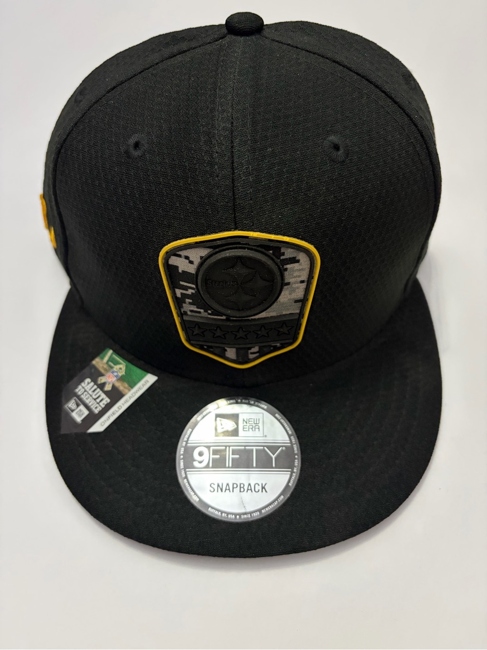 New Era Pittsburgh Steelers Black Snapback Cap with Yellow Patch Accent
